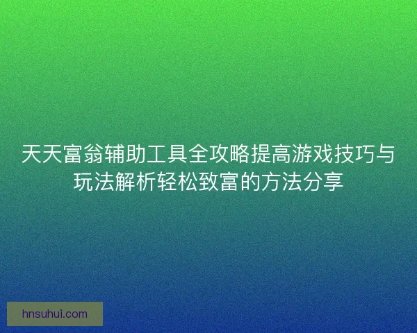天天富翁辅助工具全攻略提高游戏技巧与玩法解析轻松致富的方法分享